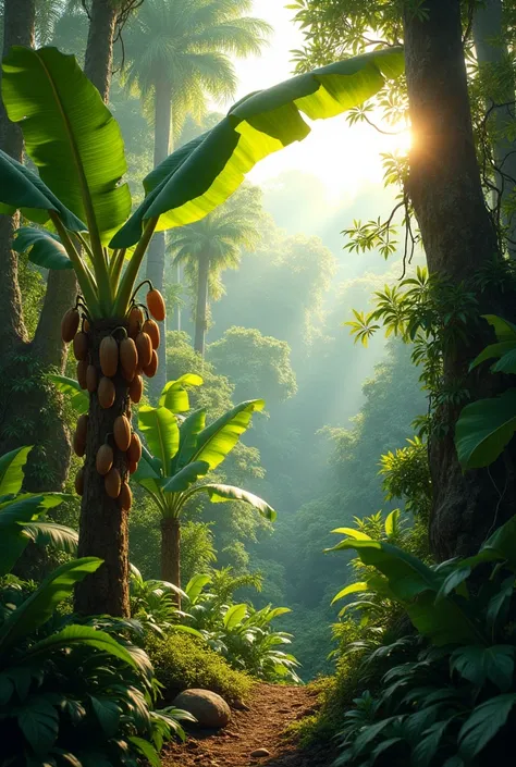 Banana and cacao rainforest background