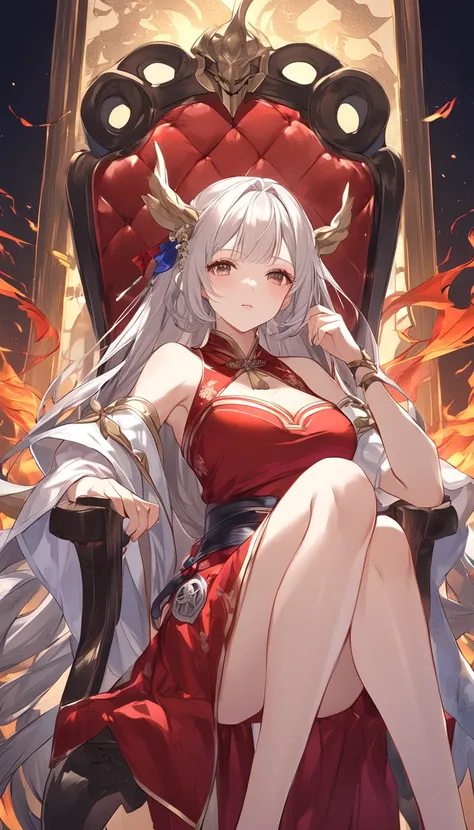 Picture of a woman in a red dress sitting on a chair,  Azur Lane Style , From the Azur Lane game,  Edelgard Fire Emblem, Characters from Azur Lane,  Ayaka Genshin Impact, Atelier Lulua, Sakimi-chan, Master of Chinese Classics, Onmyoji, Anime Goddess, White...