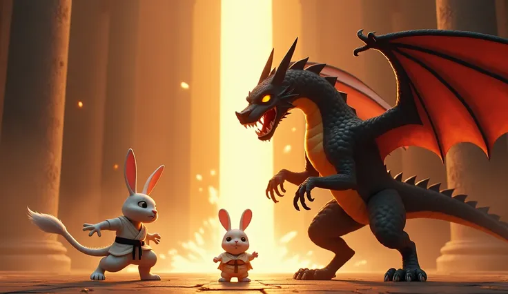 (378) High-quality 5-second video, 3D Pixar style, with vibrant colors and high contrast

Setting:  in the ancient temple ， Rabbit and Jaguar had no choice ， only sacrificing their strength to seal the black dragon 。

Character Movement: [ shooting Rabbit ...