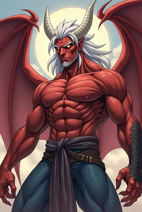  a cartoon image of a human with male dragon details with white hair and wings,  muscular male dragon with white horns , ,  balrog humanoid muscular dragon , Handsome male god of death , Furious God Zeus, male human demon,  demon white horns , Handsome boy...