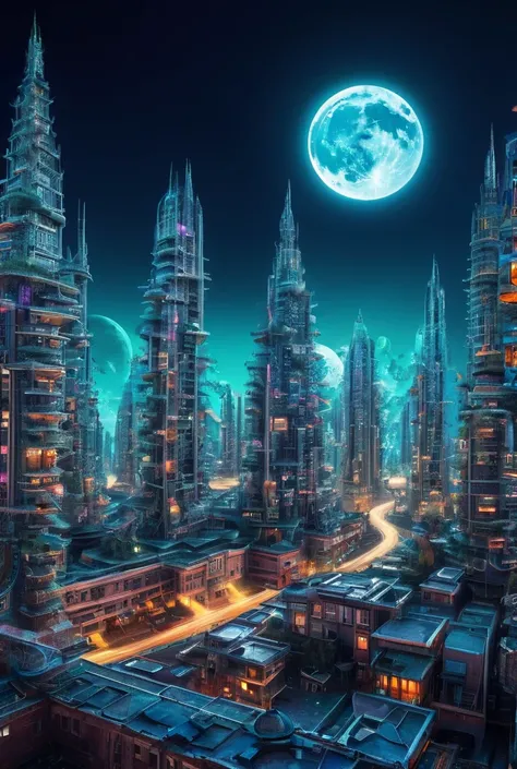 moon city professional photo fantastic reality surrealism neon plasma fractals