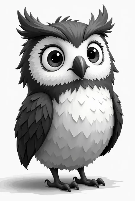 a black and white Pixar-style owl