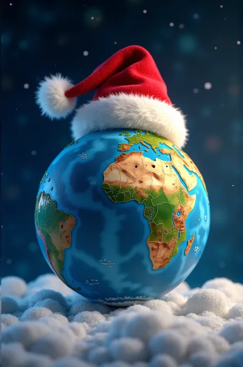 A planet Earth wearing a Christmas hat. Animated version 