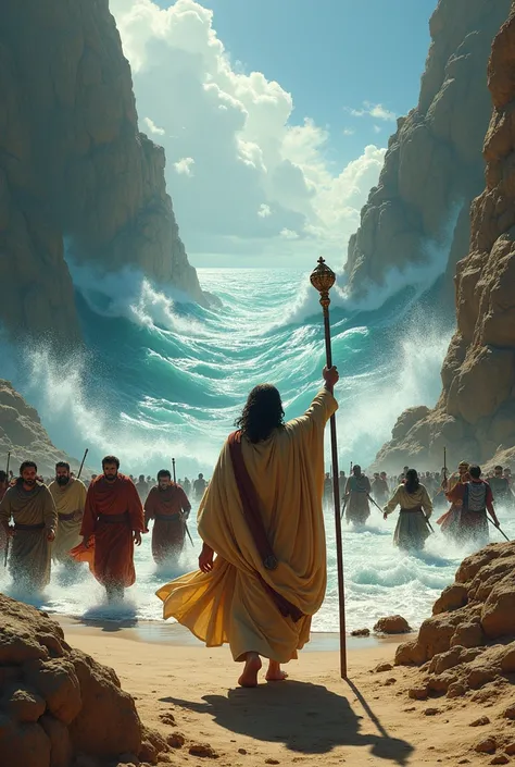 Create the image of Moses parting the Red Sea