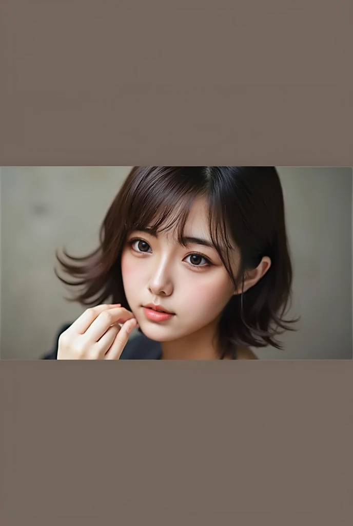 Face of young Japanese woman seen from the front, side and back, bob hair, short cut, brown hair, beautiful hair, used for beauty salon hair catalog, cute,