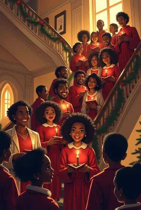 Caroling on the stairscase, black people