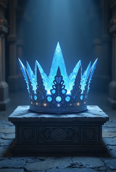 7-pointed crown, blue, silvery, on an altar