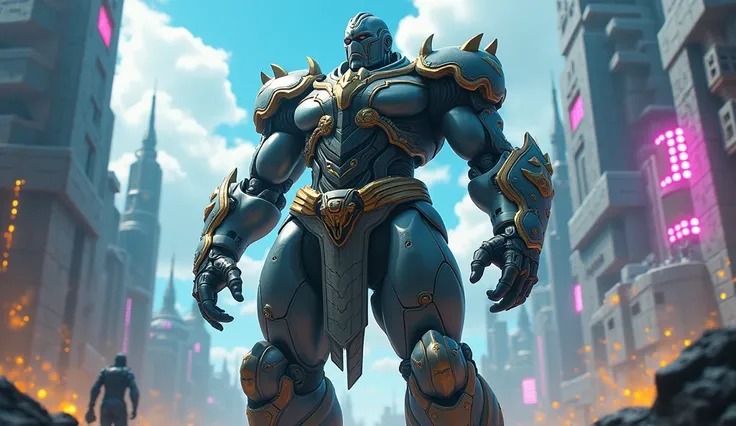  A tall, burly man , With armor In Anime Style 