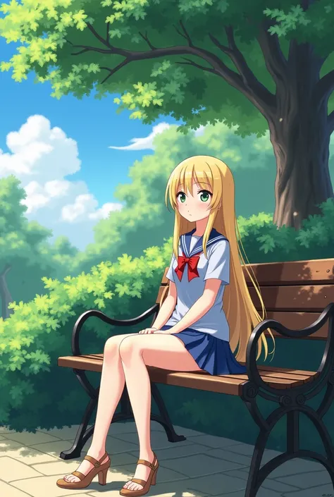 anime girl sitting on a bench in a park with her legs crossed, an anime drawing by Kentaro Miura, trending on pixiv, serial art, a hyperrealistic schoolgirl, beautiful anime high school girl, seductive anime girl, realistic schoolgirl, hyperrealistic schoo...