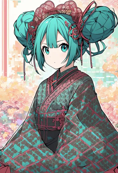 Please draw Hatsune Miku with a pattern like Shiomizu。