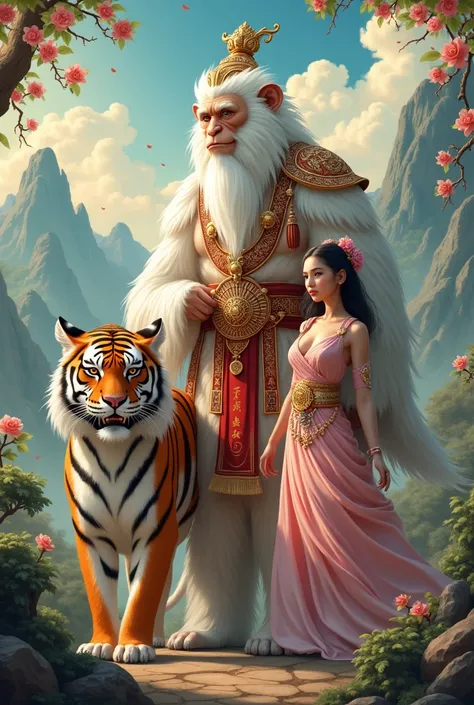 White Java Monkey King with Tiger & Beautiful Princess