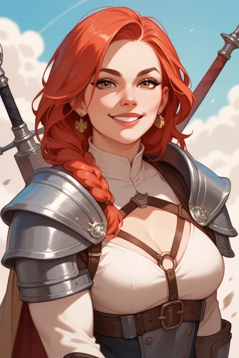 brown-skinned red-haired warrior with arrogant smile