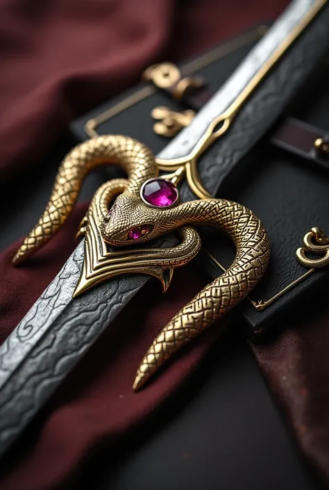 A Valyrian steel sword ,  with a gold dagger shaped like a snake,  the snakes eyes had rubies  