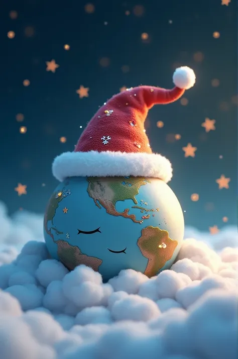 The Sleeping Earth with a Christmas Hat. Animated version 