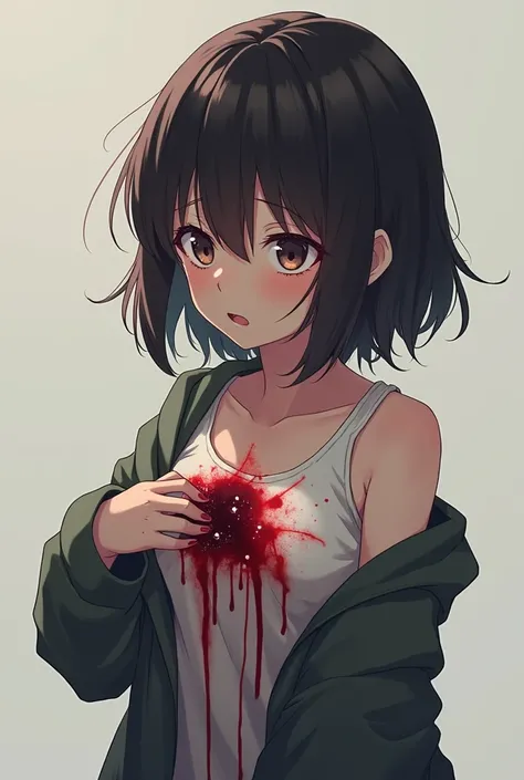 An anime girl injured with a bleeding in her chest