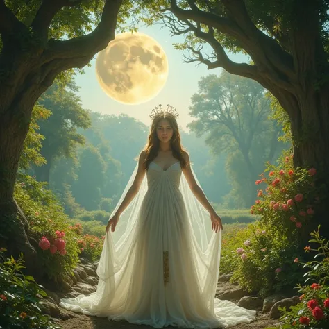 The Goddess of the Moon and the Sun in a Mystical Garden.