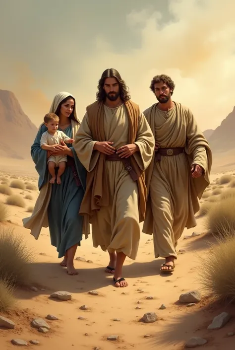 Jesus Mary and Joseph walking out of Egypt