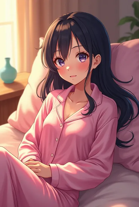 Adult anime woman in pajamas 