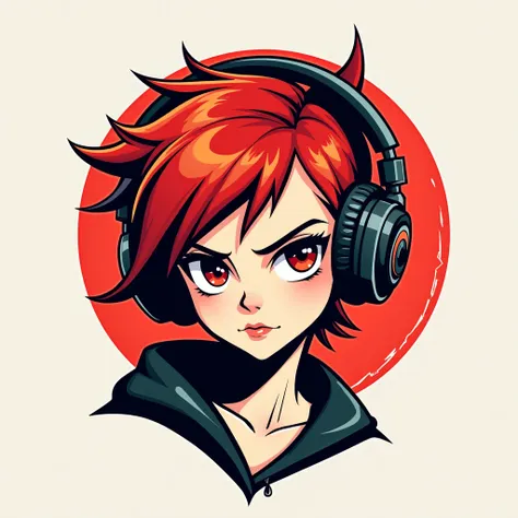 Cool Redhead Young Logo With Sharp Eyes On Headphones