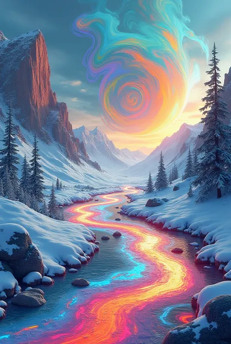 Colourful Swirls , Dynamic Movement,  Frozen Tundra Scenery