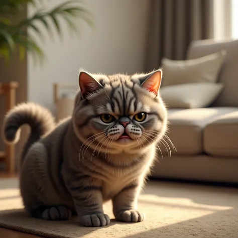 "A hyper-realistic depiction of a Scottish Fold (Cat) in its actual size and natural habitat. The Scottish Fold is shown in a cozy, domestic indoor setting, such as a sunlit living room or a quiet corner with soft cushions, reflecting its typical environme...