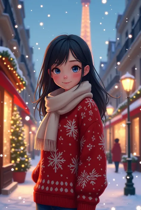 Create an image of Marinette Dupain-Cheng at Christmas