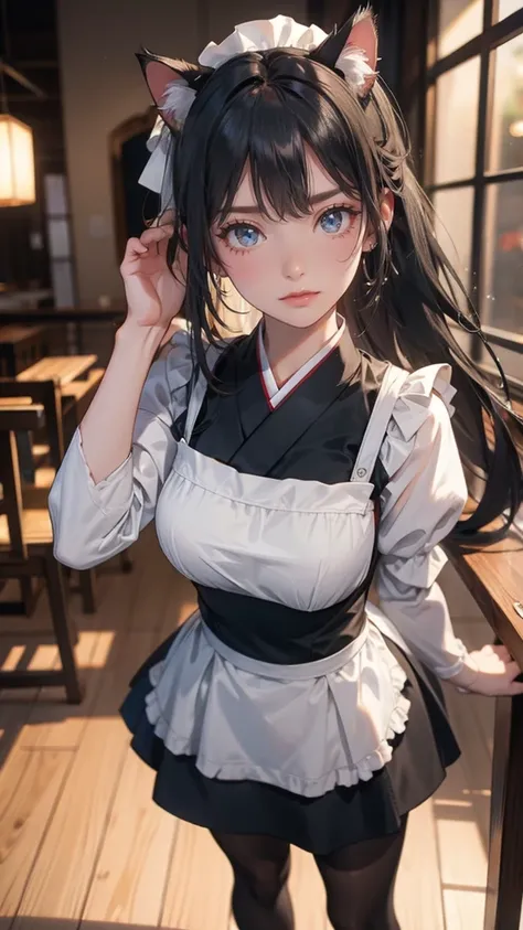 ((random pose)),(Highest image quality,(8k),ultra-realistic,best quality, Side ponytail hair, Black hair, high quality, high definition, high quality texture,high detail, ((Cat ear, Tail)), beautiful detailed,fine detailed,extremely detailed cg,detailed te...