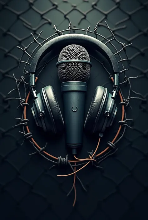 Create a logo,with microphone and headphones , include prison items