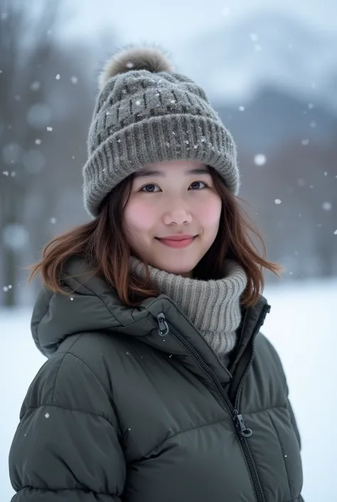 (photorealistic:1.4),(natural lighting:1.5),(slightly off-centered composition:1.3),  
(before dawn:1.3),winter,(slightly blurry background:1.2),(uneven snow texture:1.4),forest covered in snow,mountainous horizon,  
1 japanese woman,27 years old,(medium-s...