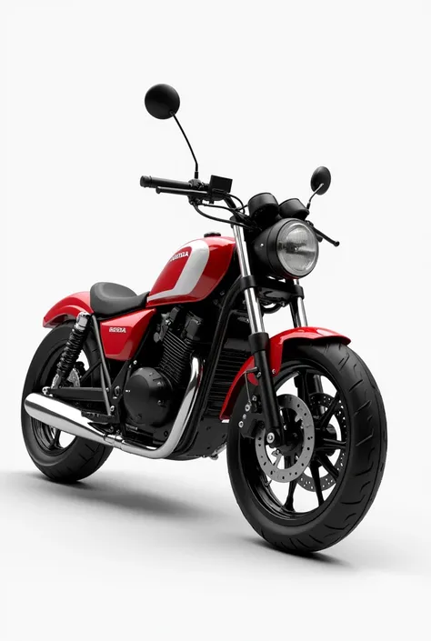 A cruiser bike, ((red and white color)), (((brand "Honda"))), ((((model "Rebel 500)))), sport rims, glossy, 3D Rendering