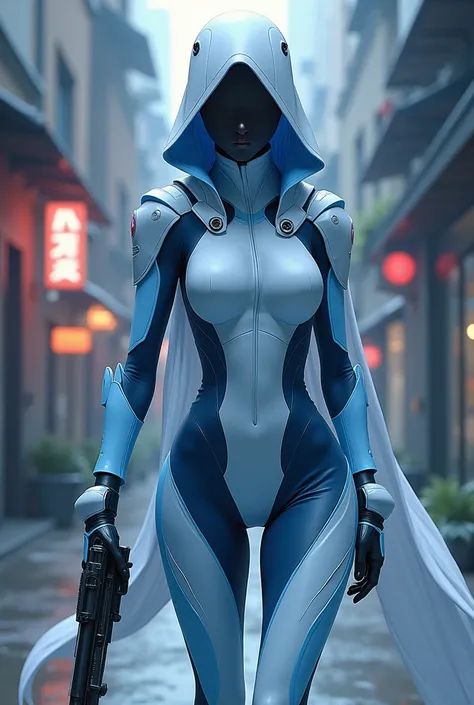 Suit of an anime-style assassin in light blue with white that is not revealing