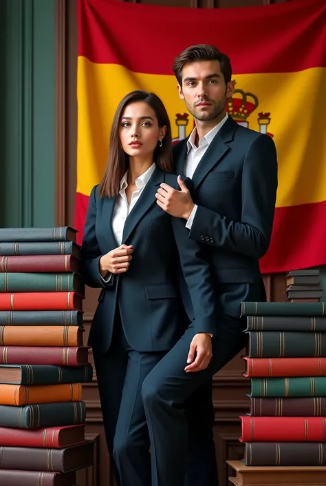 but models, with different colors in LAW BOOKS,  different positions , and with the Spanish flag in the background 