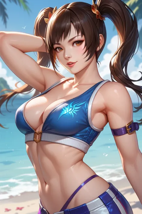 Tekken, Ling Xiaoyu, pigtails, sexy, perfect breasts, high detail, masterpiece.