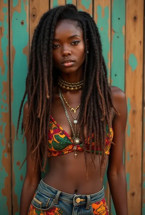 skinny black woman, dreadlocks, hippie