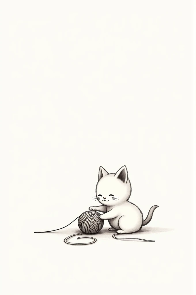 Create an image of a colorless drawing of a kitten on a knitting wool for a logo 