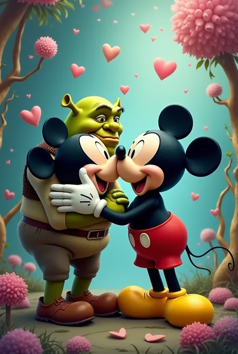 Mickie Maus and Sherk kissing