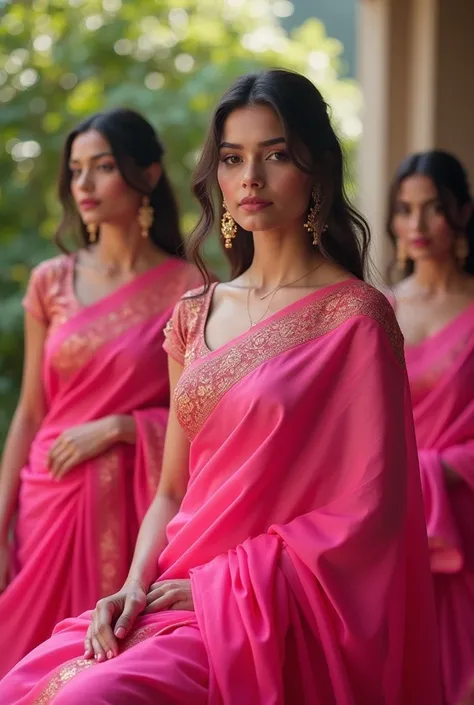 Beautiful womens in pink colour saree 