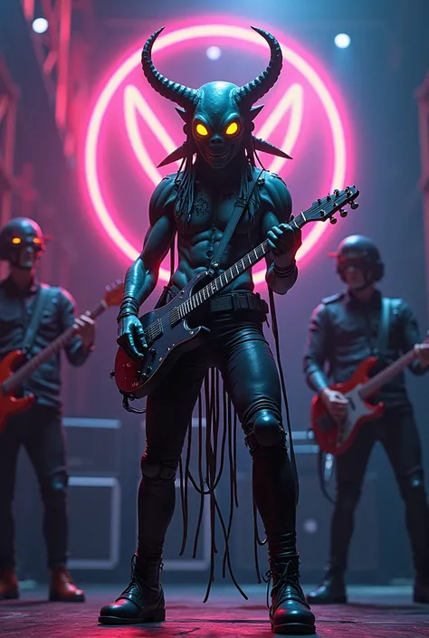  Alien Mutante rocker with a three-person band playing for the logo of a band called Mutantes