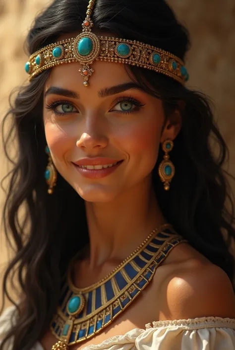 Cleopetra with blue eyes and beautiful smile with tan skin