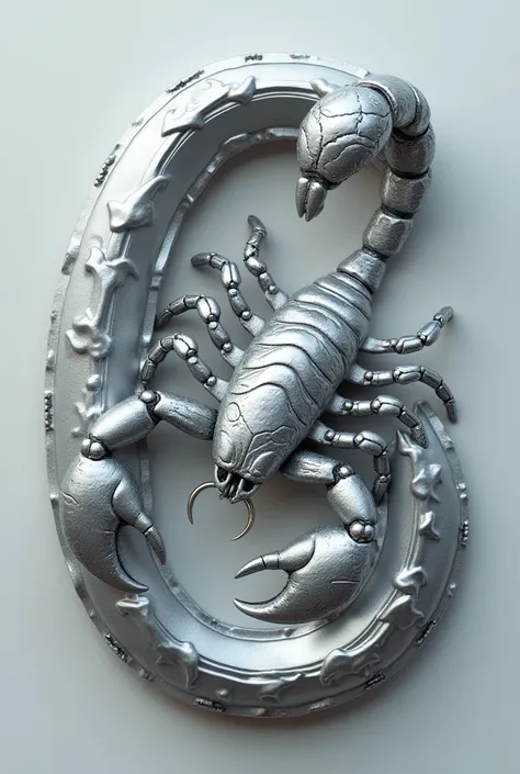 Scorpion symbol mixed with number 6 in silver details