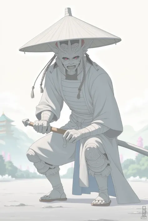 White samurai crouching anime