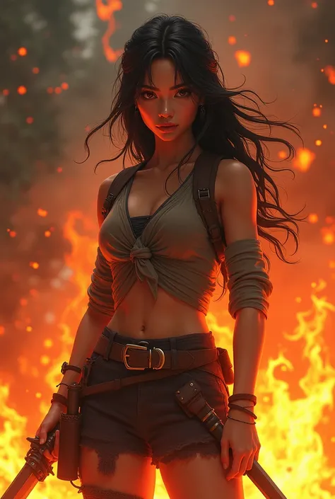 

Prompt content（ Japanese ）

 ・Theme ：
 with a survival knife or small sword inserted into her waist 。 Im wrapped in flames 、 is attractive with both strength and beauty Characters 。


 creates an adventurer-like accent ：
 beautiful Japanese girl in her e...