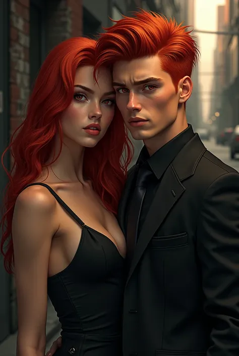 Young redhead mafia with red eyes with redhead girlfriend