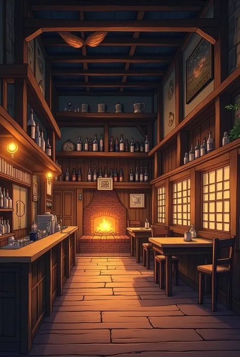 Inside a Tavern, anime, no people, old