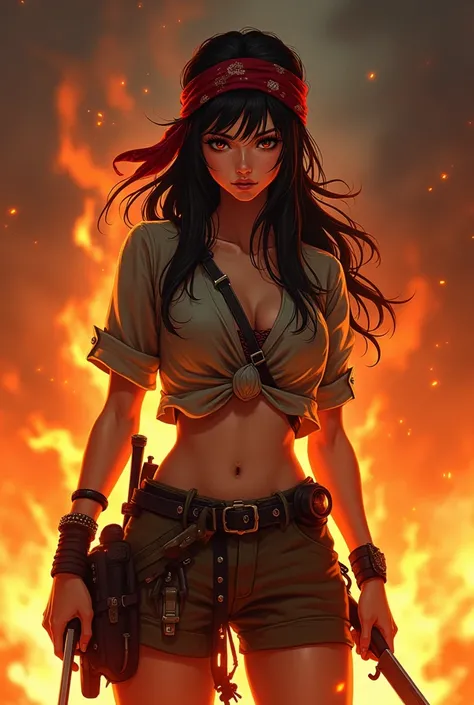 

Prompt content（ Japanese ）

 ・Theme ：
 with a survival knife or small sword inserted into her waist 。 Im wrapped in flames 、 is attractive with both strength and beauty Characters 。


 creates an adventurer-like accent ：
 beautiful Japanese girl in her e...