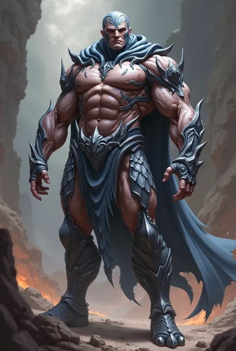 Muscular necromancer in metalic venom armour,dark blue armour, Детально, Шедевр, Высокое разрешение, 