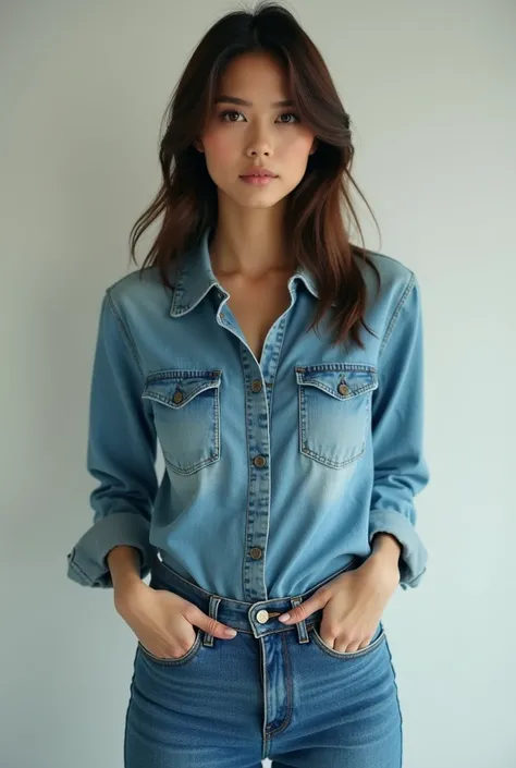 La même femme en jean et chemise 