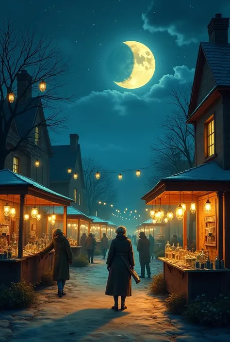 сделай как комикс чтоб там они разговаривали In the small town of Hollow Creek, people whispered about a mysterious Midnight Market. It was said to appear only on the night of a new moon, when the sky was pitch black. No one knew where it came from, but ev...