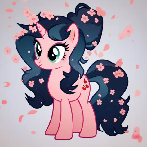 score_9, score_8_up, score_7_up, score_6_up, score_5_up, score_4_up, show accurate, full body, simple background, feral pony, female pony, adorable appearance, original character, unicorn Cherry blossom Sparkles