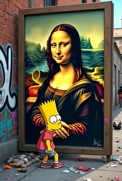 Bart Simpson qui graffe la Joconde dans la rue 